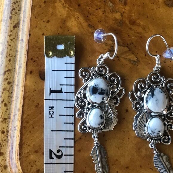 White Buffalo Sterling Silver Dangle Earrings - Picture 4 of 7